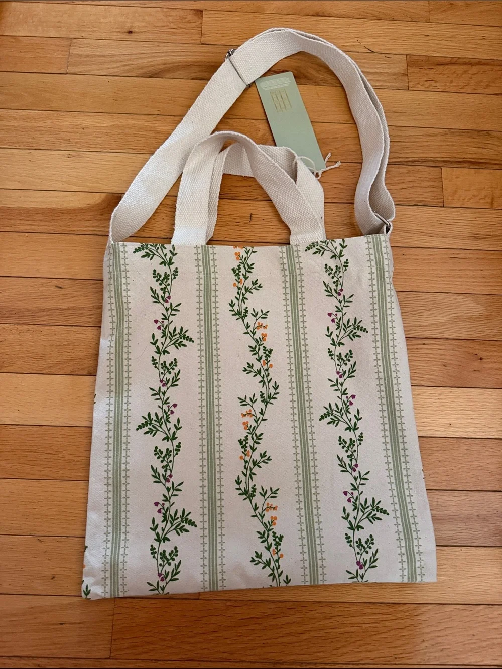 Canvas Floral Stripe Tote Bag in Cream